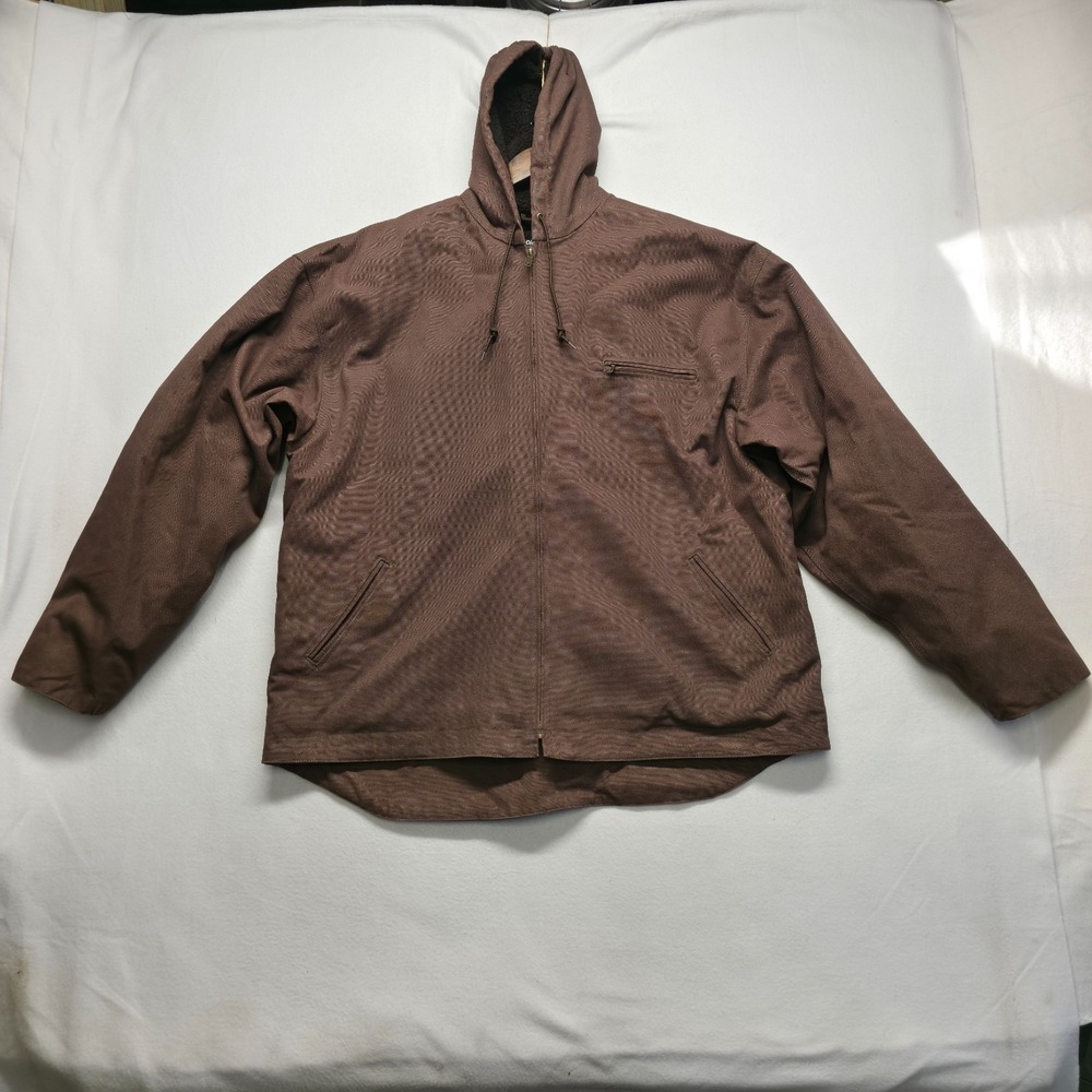 VINTAGE DieHard Men's 3XL Hooded Work Coat - Brown Duck Canvas Sherpa Lined
